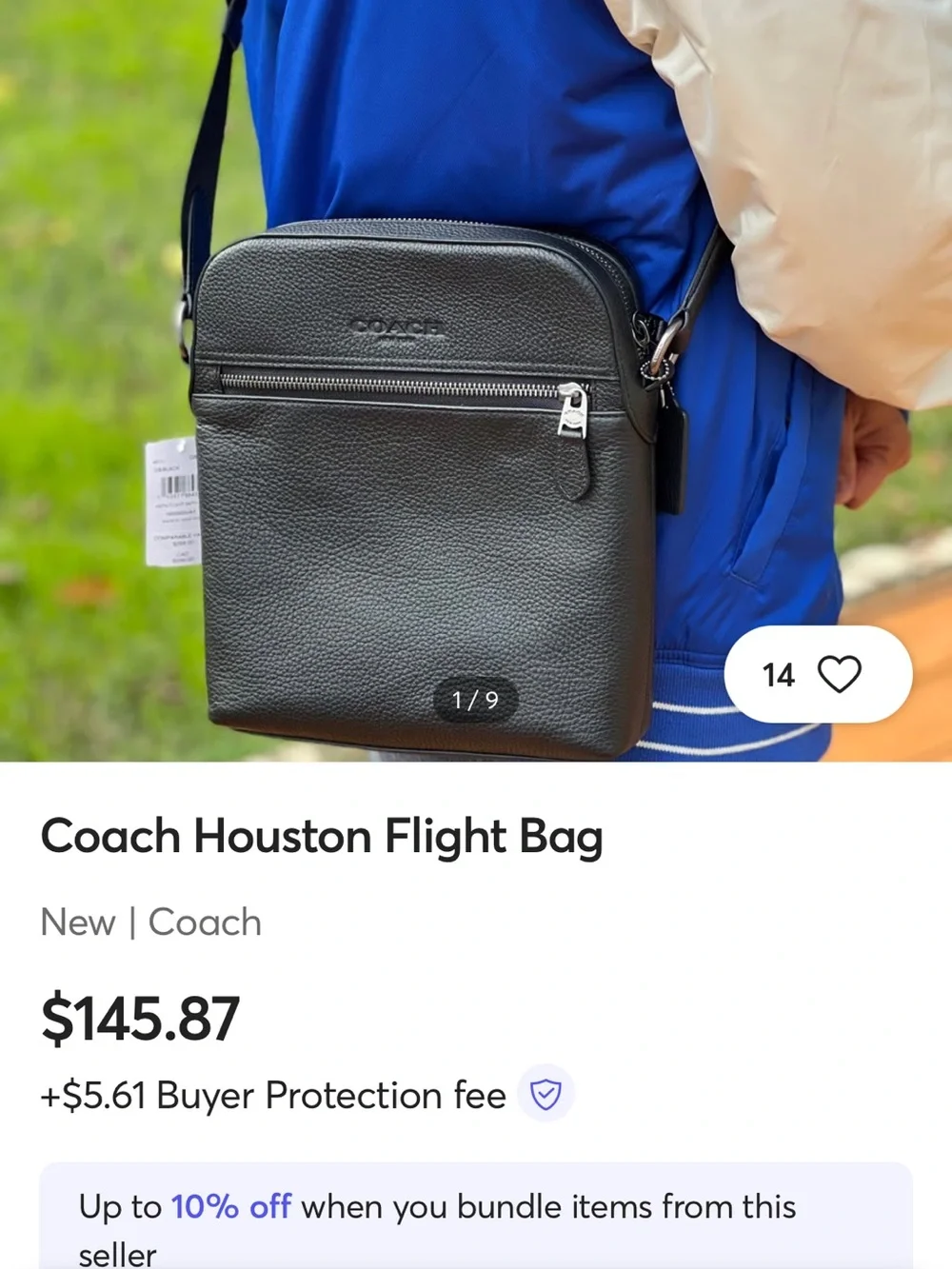 Coach Mens Houston Flight Crossbody Bag in Pebbled Black leather